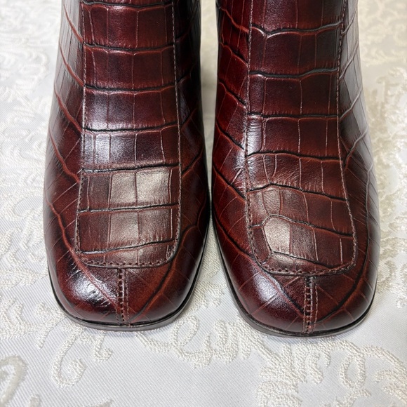 Deltan Mahogany Brown Crocodile Embossed Leather Block Heel Boots Size 7.5 - Picture 11 of 11